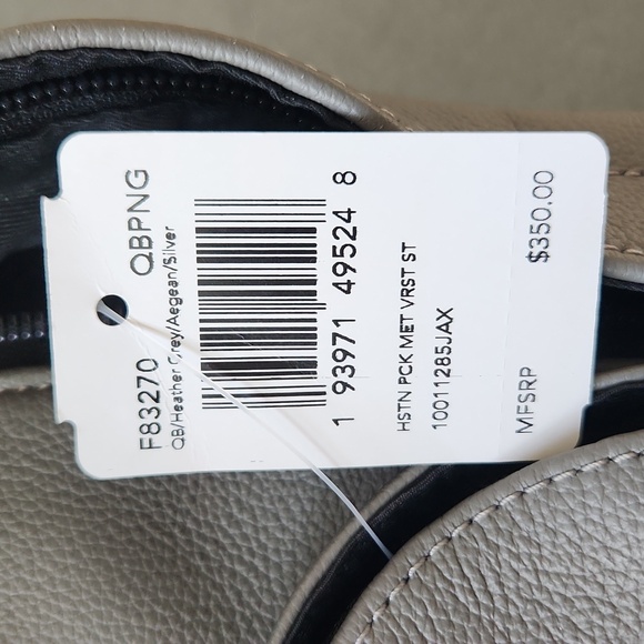 Coach Houston Grey Silver Blue Sling Backpack Leather Unisex Varsity Stripe NWT - Picture 6 of 16